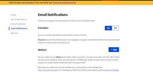 GCN Notification Setup