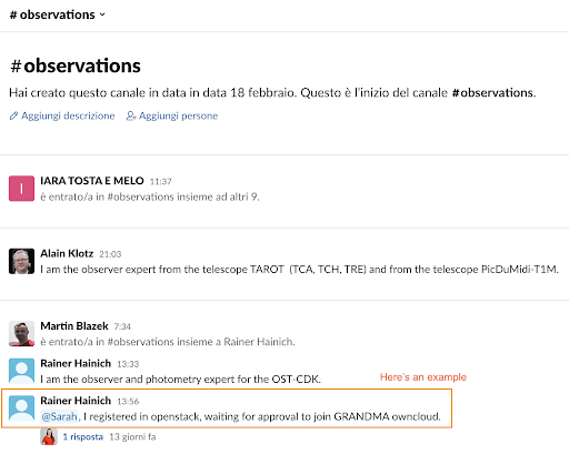 Slack screenshot for owncloud join request