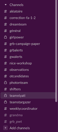 List of slack channels to connect to.